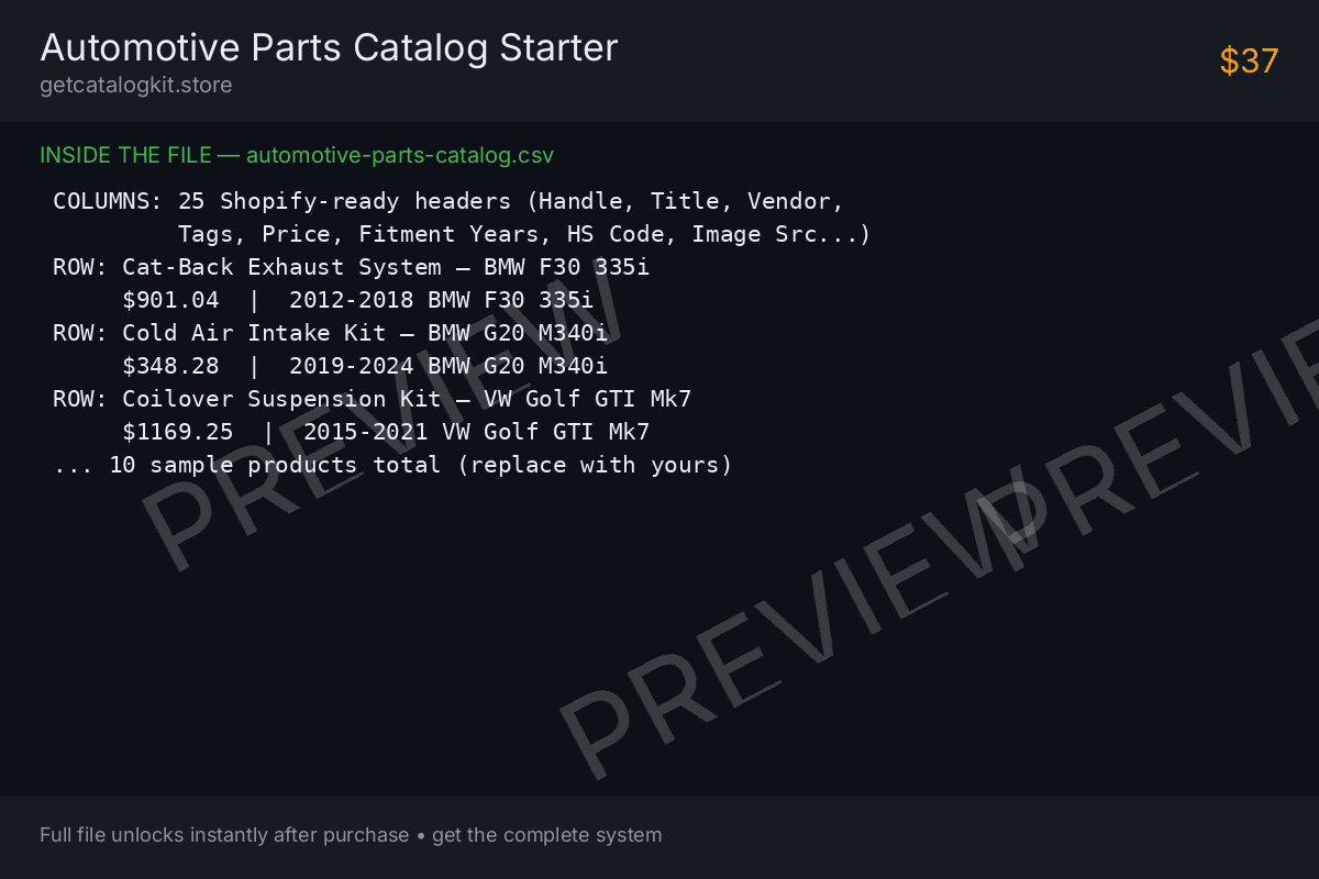 Preview of Automotive Parts Catalog Starter — sample pages