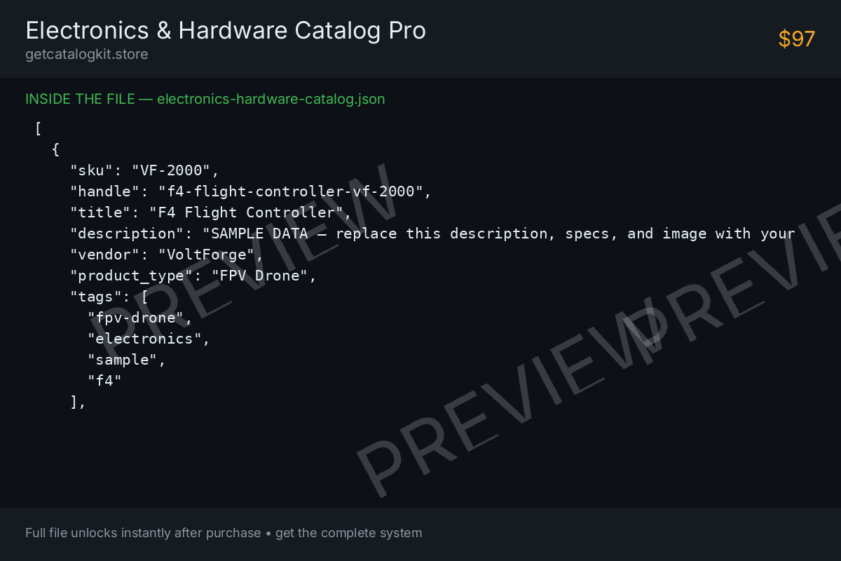 Preview of Electronics & Hardware Catalog Pro — sample pages